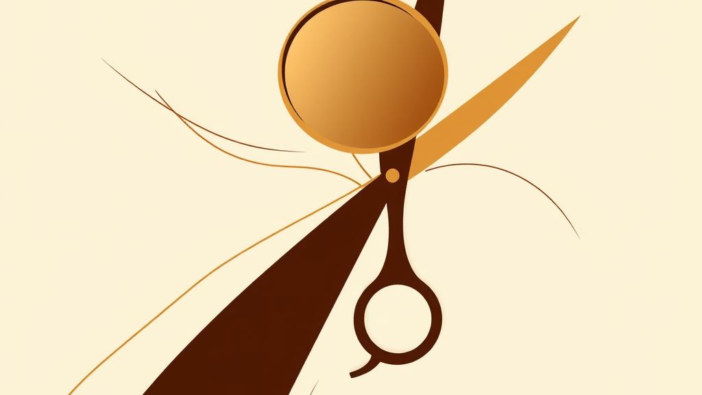 Abstract artwork: scissors and a hand mirror with flowing lines in bronze and espresso