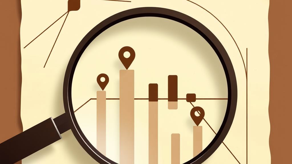 Abstract artwork: a magnifying glass over bar charts with fee-income records in bronze and espresso